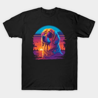 cute golden retriever dog in sunglasses T-Shirt